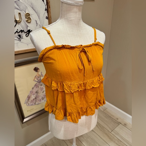 5 for $30! PAPER CRANE Golden Yellow Ruffle Crop Top - Picture 1 of 5